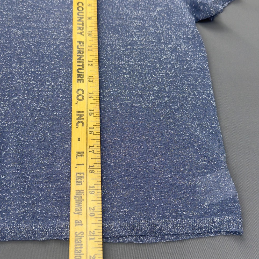 White + Warren Blue Sparkle Knit Short Sleeve Sweater Top Womens Size Small - Picture 10 of 10
